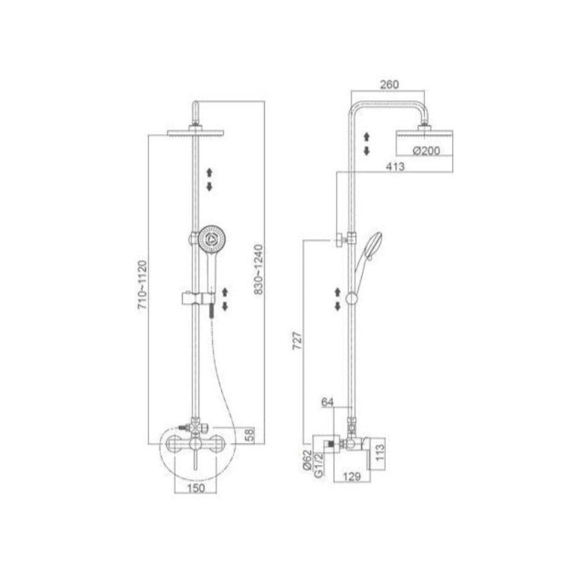 Colonne de douche mitigeur GINO or brossé
