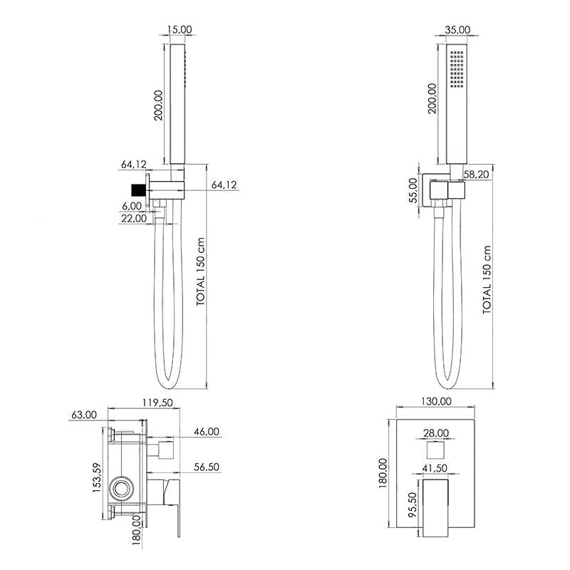 Dimensions - Kit de douche à encastrer JAITO - Le Monde du Bain