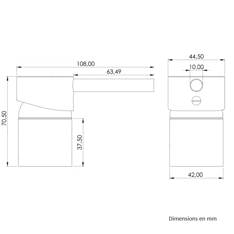 Dimensions de la commande du mitigeur lavabo mural encastré BRAMPTON Blanc - Le Monde du Bain