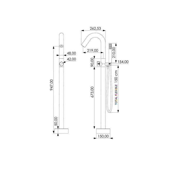 Robinet mitigeur bain/douche sur pied PILOS chromé