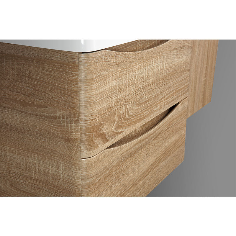 Meuble salle de bain design simple vasque PIACENZA largeur 90 cm, chêne clair