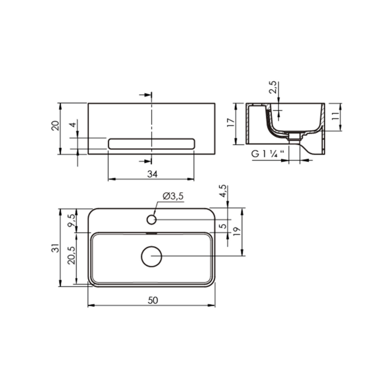 Fiche technique - Lavabo suspendu design CORK 50 cm en sanydur - Le Monde du Bain