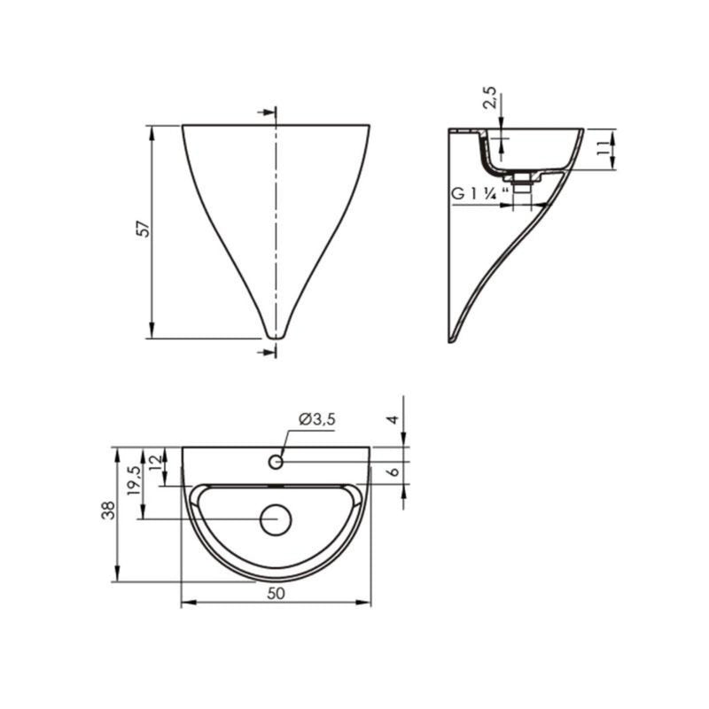 Fiche technique Lave-mains suspendu design KALIYA 50 cm en solid surface - Le Monde du Bain