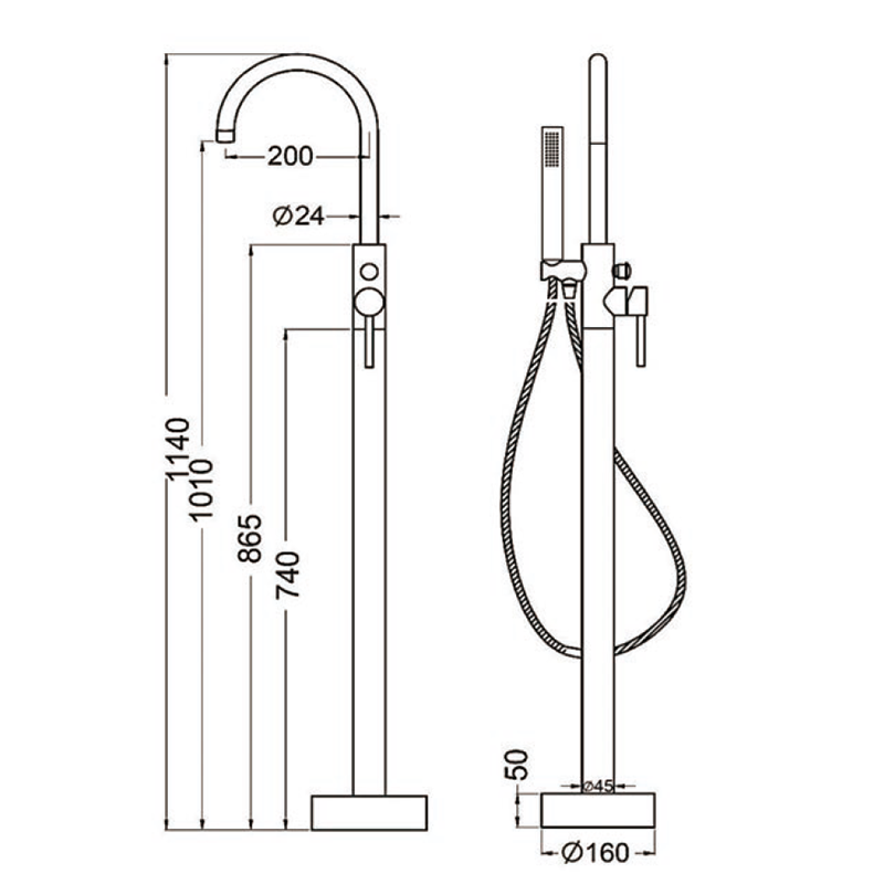 Robinet mitigeur bain/douche sur pied DEBRIO noir mat - Le Monde du Bain