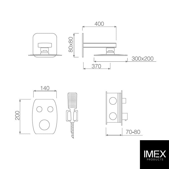 Kit de douche thermostatique encastré HIDRA noir mat