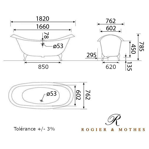 Baignoire sur pieds en fonte KINGSTON Noire