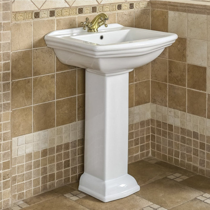 Lavabo rétro sur colonne DERBY 60 cm en céramique