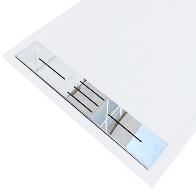Grille inox caniveau Receveur de douche extra plat LUCIA en SoliCast® surface ardoisée blanc