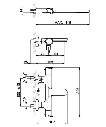 Robinet thermostatique bain/douche mural CISAL LINEAVIVA, , douchette et support inclus - Le Monde du Bain