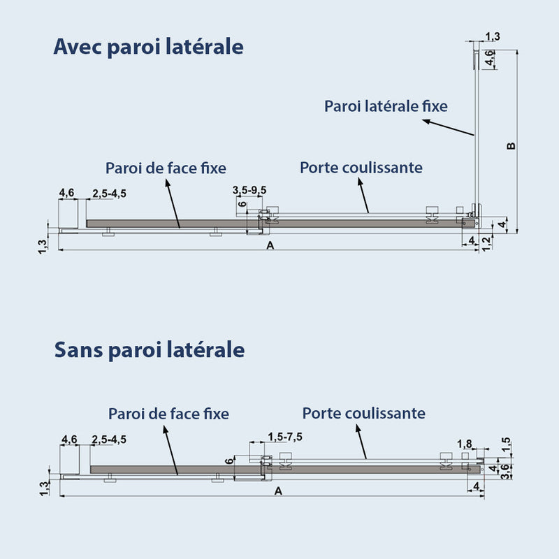 Paroi de douche fixe + Porte coulissante LUNA
