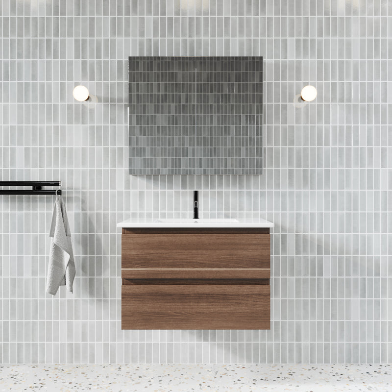 Vue de devant Meuble salle de bain design simple vasque MESSINA largeur 80 cm noyer