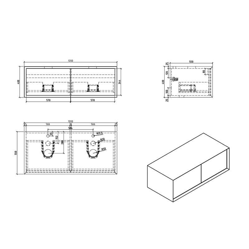 Meuble salle de bain double vasque PALIO 120 cm, blanc mat - Le Monde du Bain