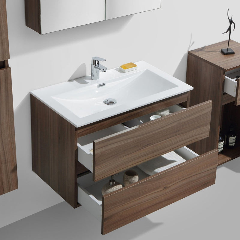 Meuble salle de bain design simple vasque SIENA largeur 80 cm, noyer - Le Monde du Bain