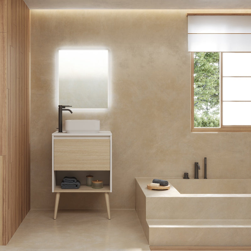 Meuble salle de bain zen avec vasque a poser NARA  - Chêne sablé