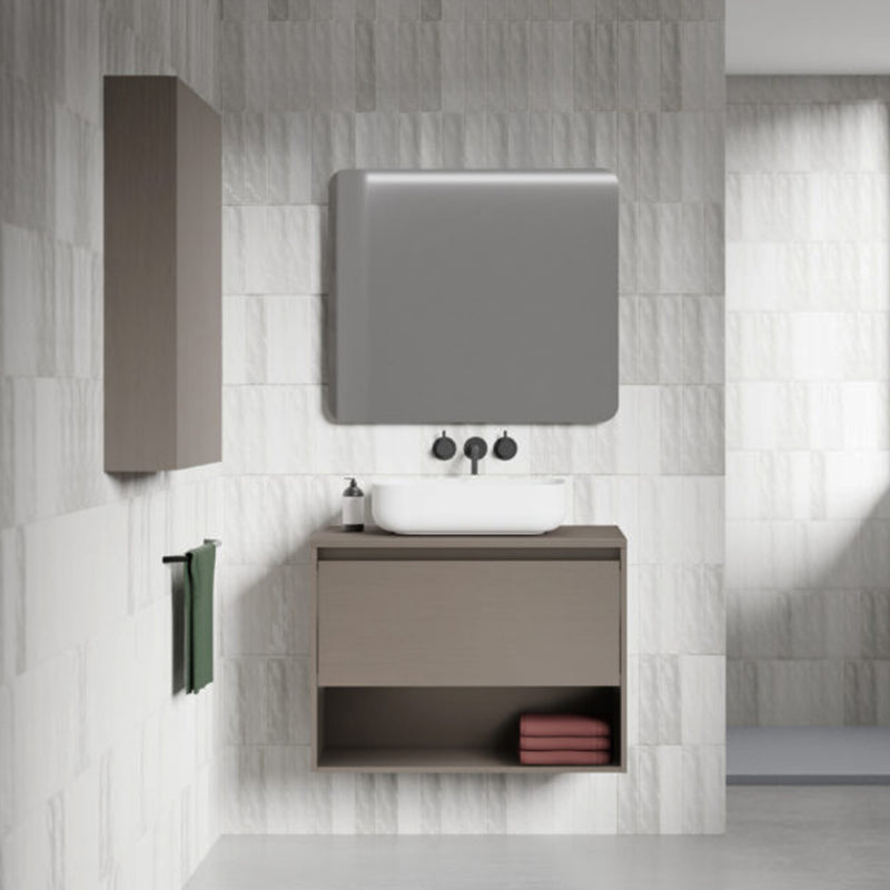 Meuble salle de bain suspendu en bois avec vasque posee incluse NIWA 60 marron Fumé