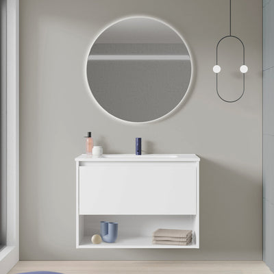 Meuble salle de bain suspendu NIWA largeur 60 - 80 cm, blanc brillant