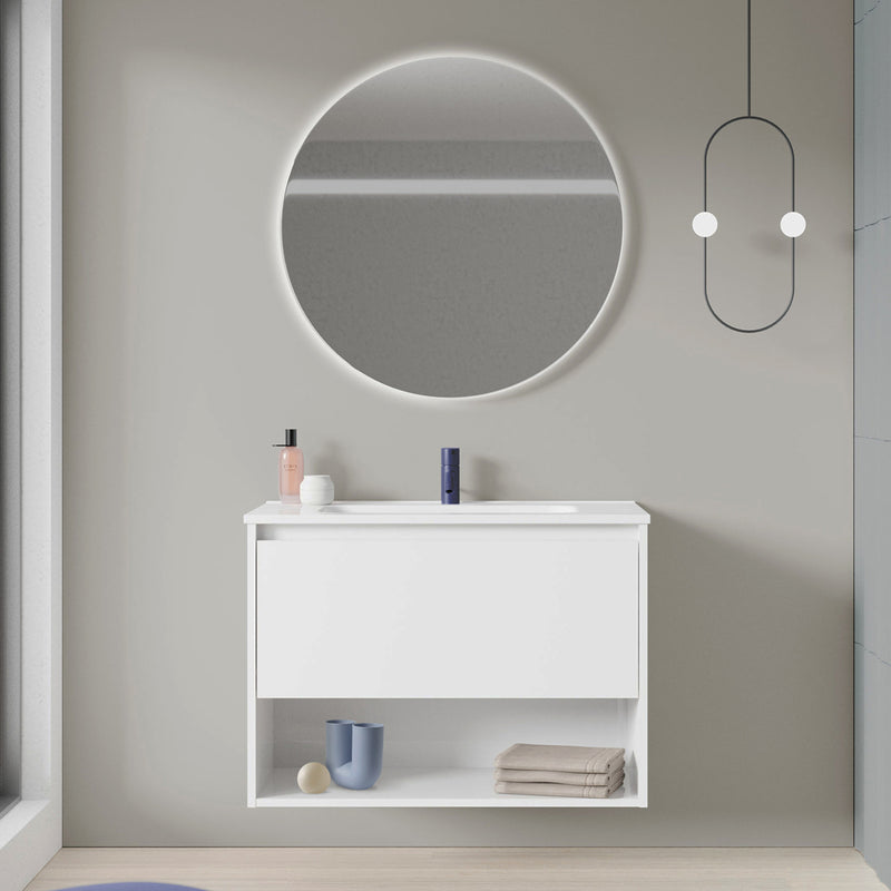 Meuble salle de bain suspendu NIWA largeur 60 - 80 cm, blanc brillant