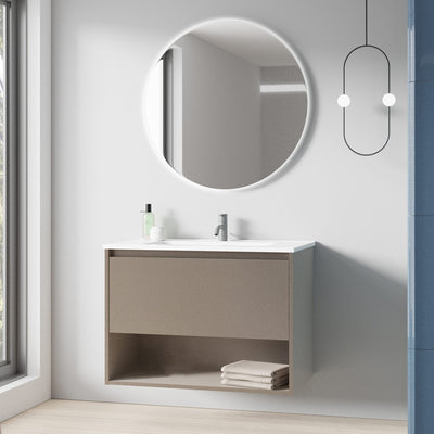 Meuble salle de bain en bois suspendu NIWA marron Fumé