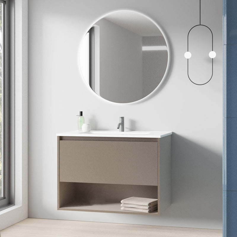 Meuble salle de bain en bois suspendu NIWA marron Fumé