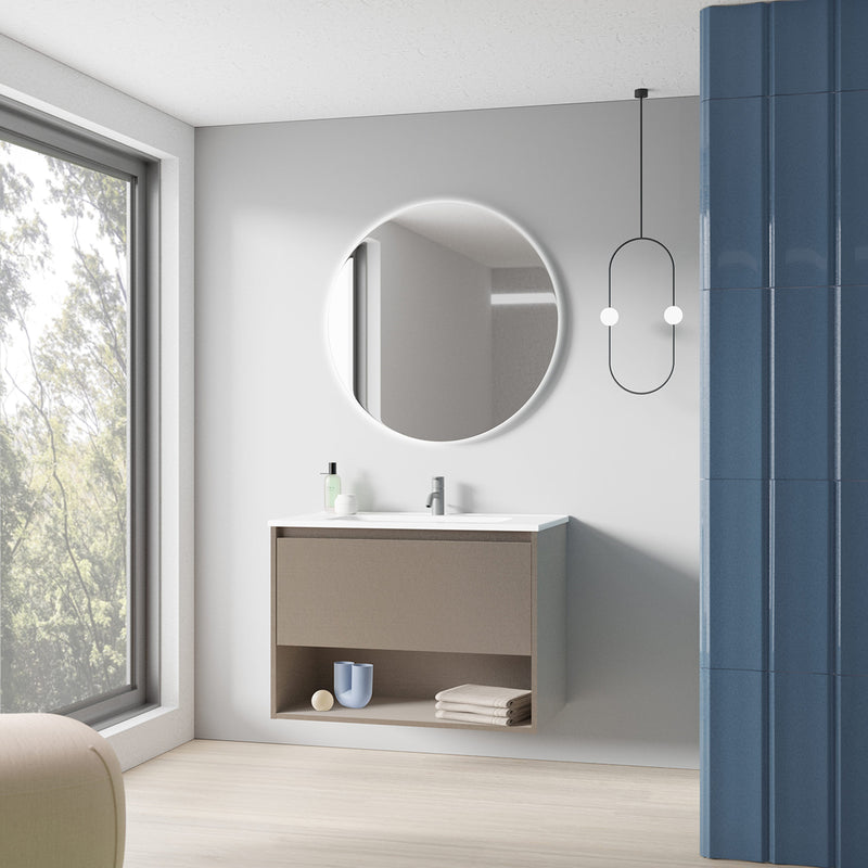 Meuble salle de bain en bois suspendu NIWA 60 Fumé sablé