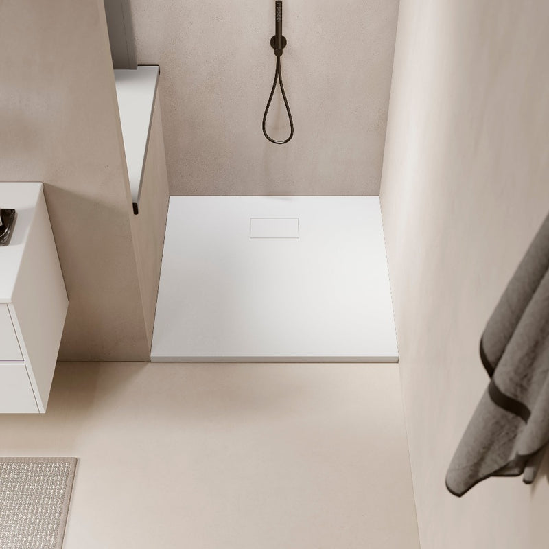 Receveur de douche extra plat PIATTO en SoliCast® surface ardoisée blanc - Le Monde du Bain