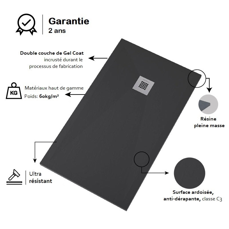 Receveur de douche extra plat DEXA en résine surface ardoisée - Le Monde du Bain