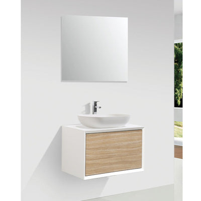 Meuble salle de bain pour vasque à poser PALIO 60 cm, blanc mat / chêne clair texturé