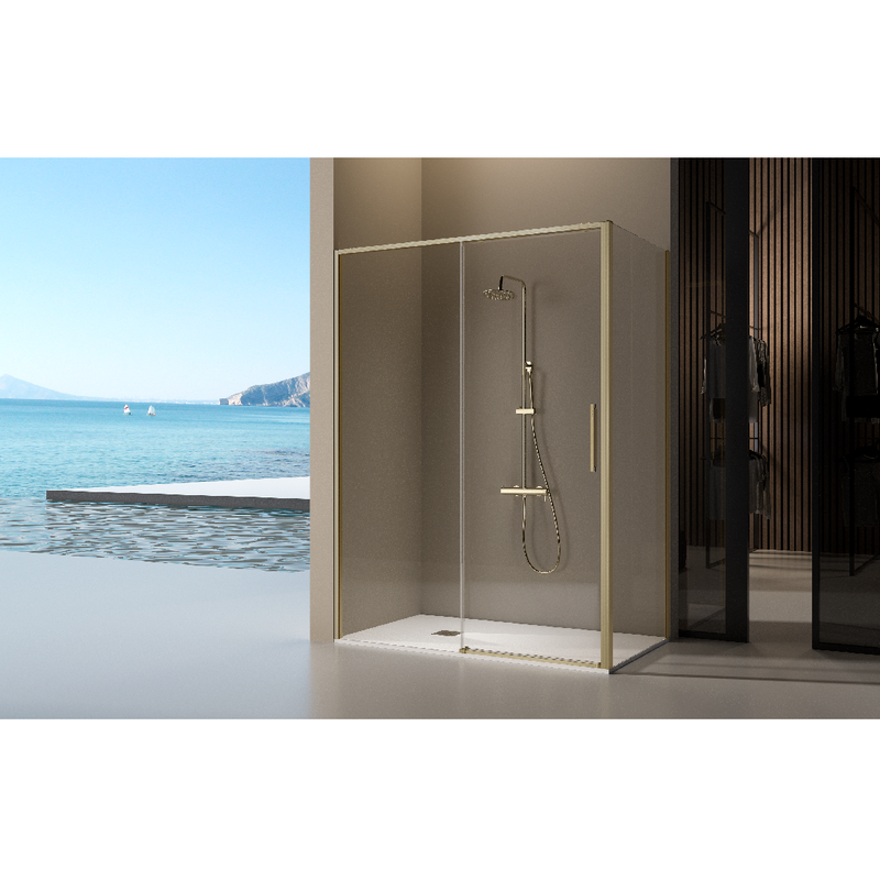 Paroi de douche 1 verre fixe + 1 porte coulissante DELTA - avec panneau latéral - Le Monde du Bain