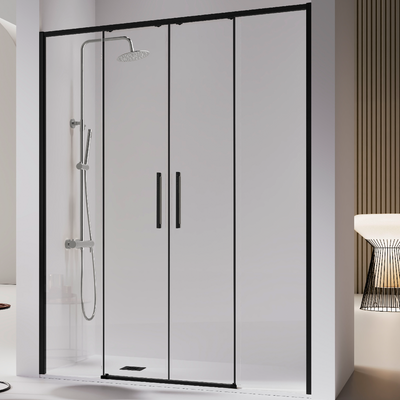 Paroi de douche 2 verres fixes + 2 portes coulissantes DELTA noir mat - Le Monde du Bain