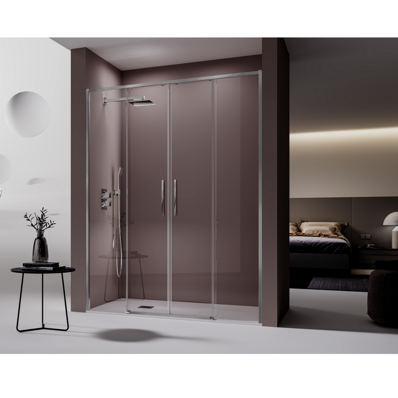 Paroi de douche 2 verres fixes + 2 portes coulissantes DELTA - profil aluminium anodisé brillant - Le Monde du Bain
