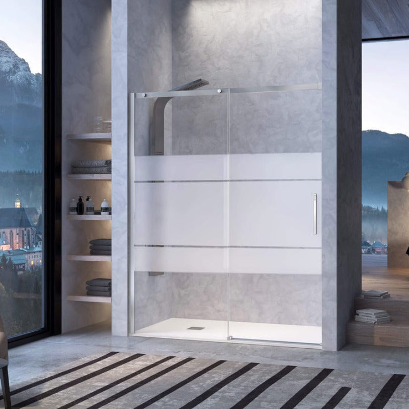 Paroi de douche fixe + Porte coulissante LUNA verre sérigraphié
