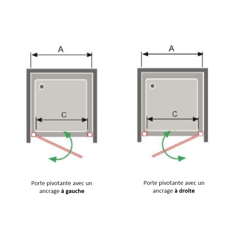 Porte de douche pivotante NARDI profil noir mat ancrage à droite - Le Monde du Bain