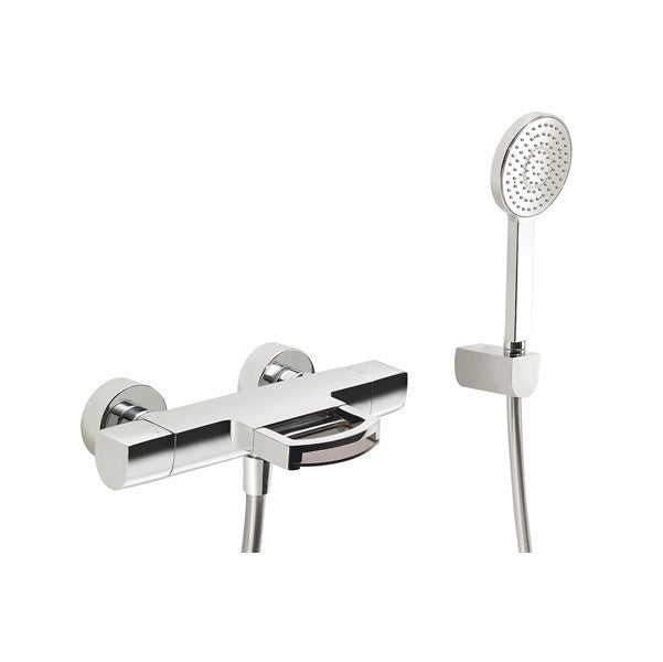 Robinet thermostatique bain/douche mural CISAL ROADSTER CASCADE avec support mural pour douchette - Le Monde du Bain