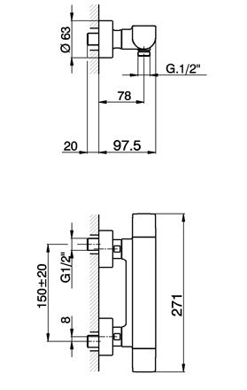 Robinet thermostatique douche mural CISAL ROADSTER CASCADE - Le Monde du Bain