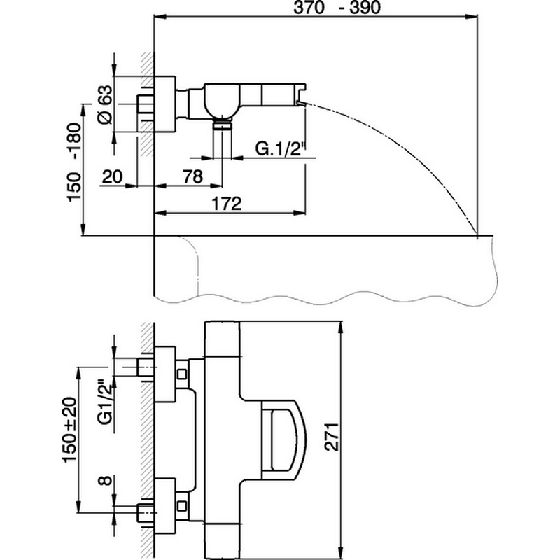 Robinet thermostatique bain/douche mural CISAL ROADSTER CASCADE - Le Monde du Bain