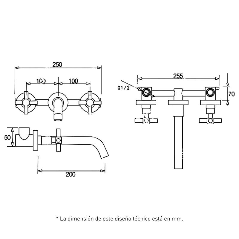 Mélangeur lavabo mural à encastrer REGINA or brossé