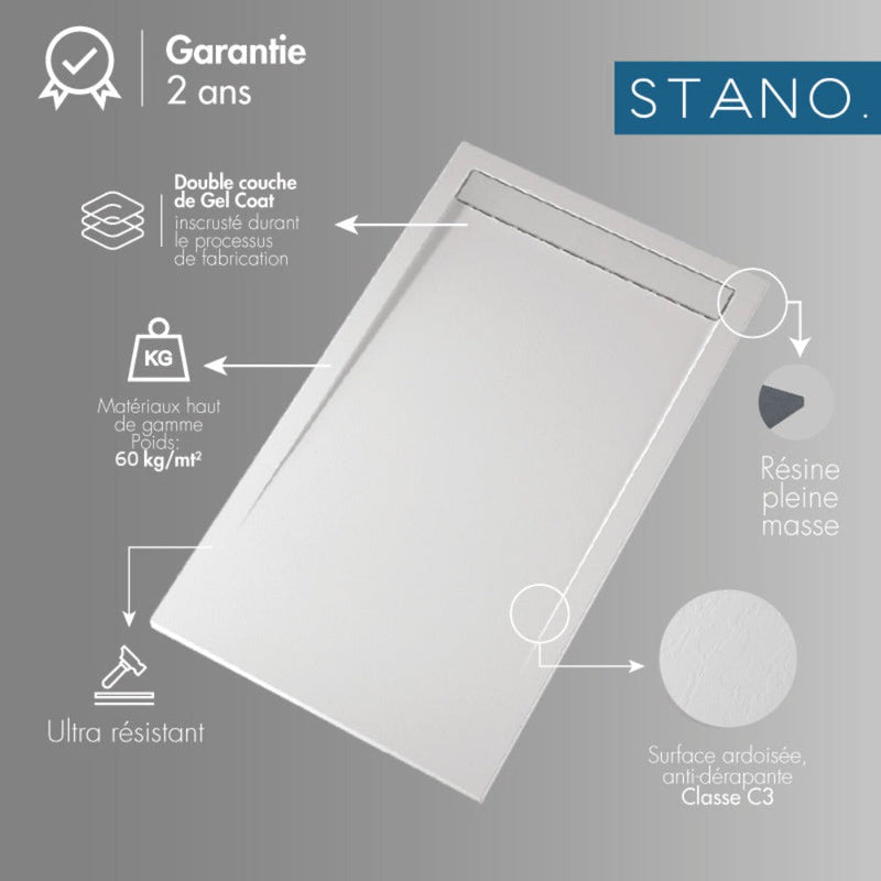 Receveur de douche résine surface ardoisée CLEVER blanc -Le Monde du Bain