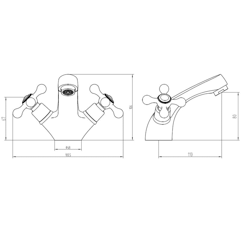 Robinet mélangeur lavabo rétro ETHEL avec manettes croisillons
