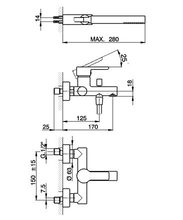 Robinet mitigeur bain/douche mural CISAL SOFTCUBE, douchette et support inclus - Le Monde du Bain