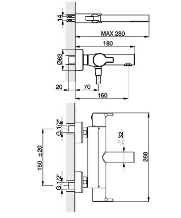 Robinet thermostatique bain/douche mural CISAL SOFTCUBE - Le Monde du Bain