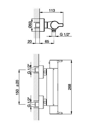 Robinet thermostatique douche mural CISAL SOFTCUBE - Le Monde du Bain