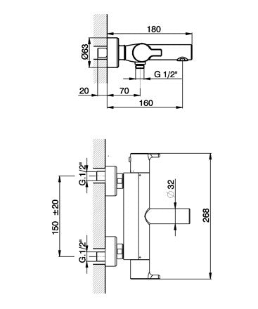 Robinet thermostatique bain/douche mural CISAL SOFTCUBE - Le Monde du Bain