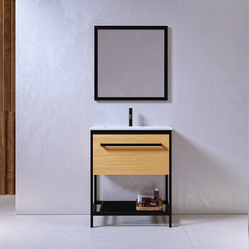 Meuble salle de bain SMART largeur 80 cm, en métal noir avec vasque céramique blanche