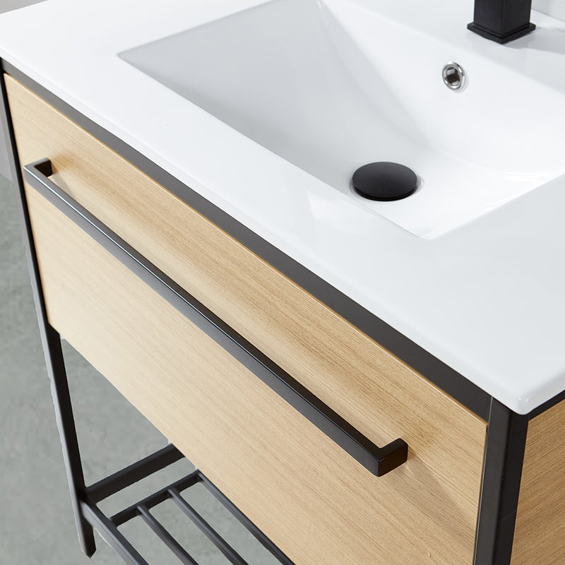 Meuble salle de bain SMART largeur 80 cm, en métal noir avec vasque céramique blanche