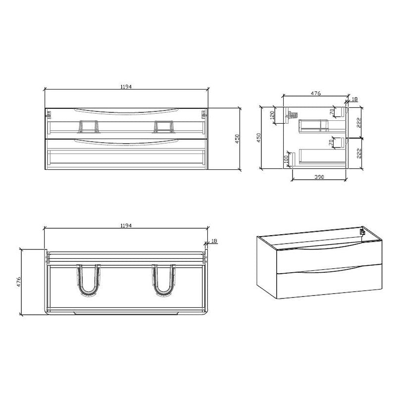 Meuble salle de bain design double vasque PIACENZA largeur 120 cm, blanc laqué