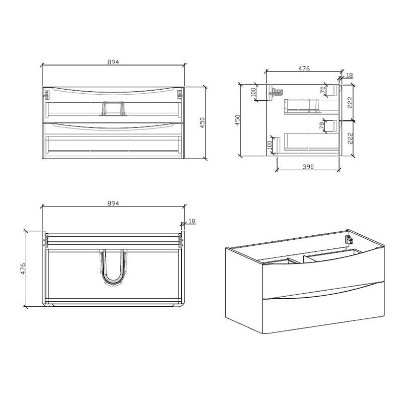 Meuble salle de bain design simple vasque PIACENZA largeur 90 cm, chêne clair