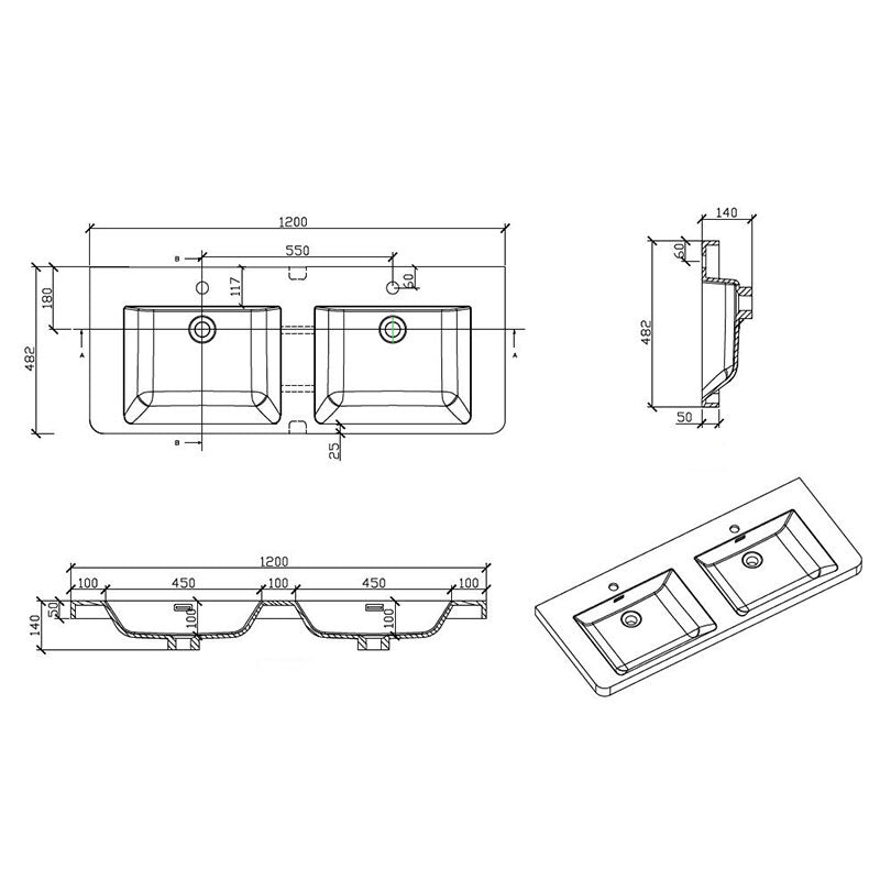Meuble salle de bain design double vasque PIACENZA largeur 120 cm, blanc laqué