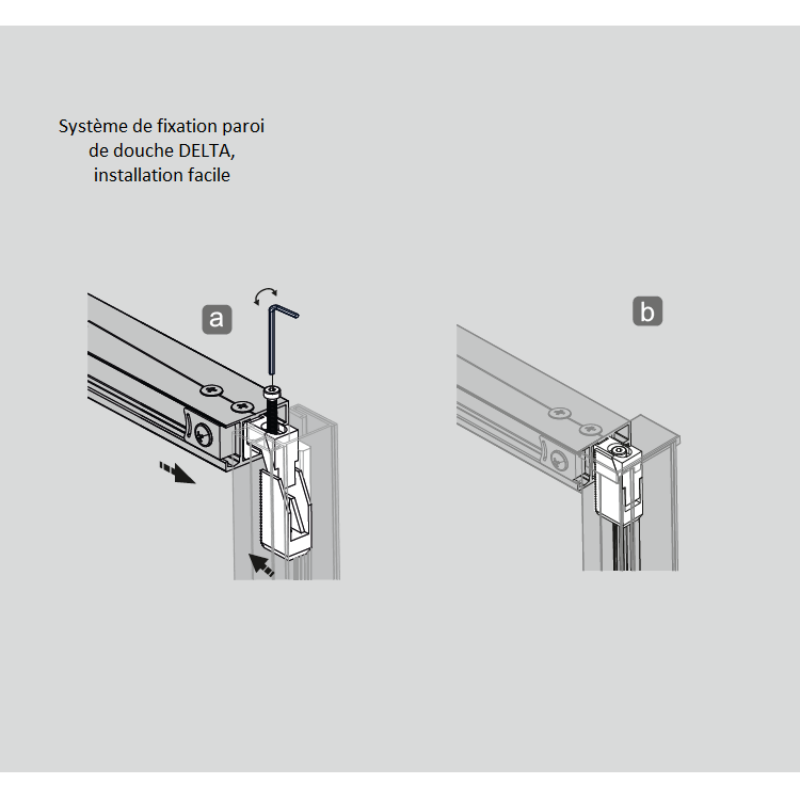 Système de fixation - Paroi de douche 2 verres fixes + 2 portes coulissantes DELTA - Le Monde du Bain