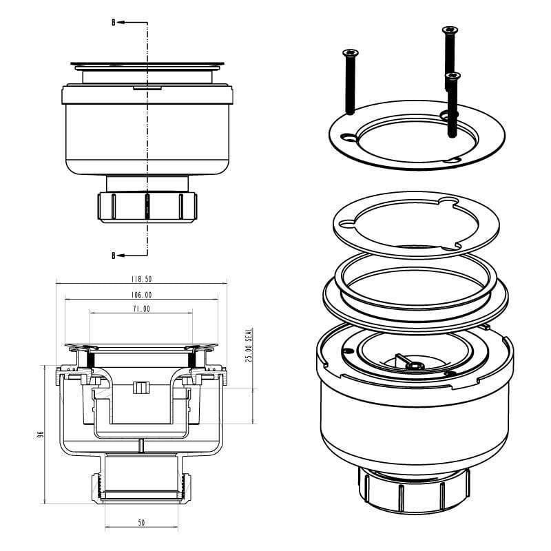 Option de remplacement : Bonde verticale pour receveur MADISON, ELITE et QUORE