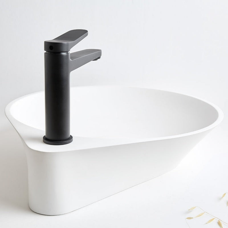 Vasque à poser ovale en pierre de synthèse NADIR blanc mat - Le Monde du Bain